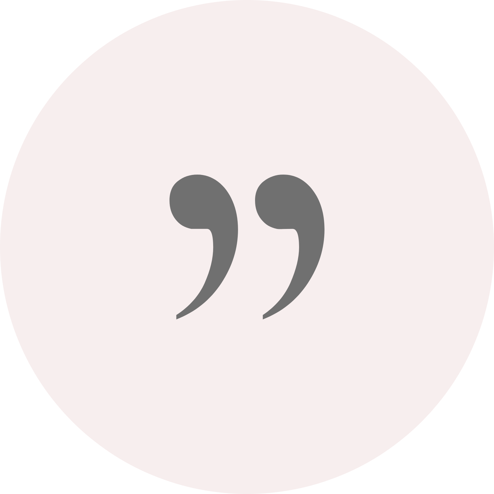 Grey Quotation Symbol sits in the centre of a light pink circle.